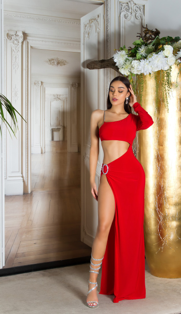 Gala Dress with XL Leg Slit Red
